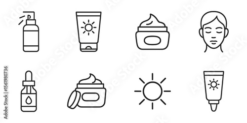 Skincare and beauty line icon set. cosmetic and wellness icons linear collection