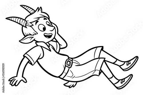 Line art of a mischievous satyr, suitable for a coloring page, simple lines, no shading, clear outlines, black and white