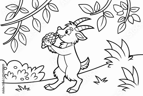 Line art of a mischievous satyr, suitable for a coloring page, simple lines, no shading, clear outlines, black and white