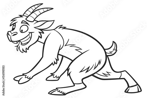 Line art of a mischievous satyr, suitable for a coloring page, simple lines, no shading, clear outlines, black and white