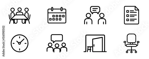 Business meeting linear icon set. office, teamwork, planning icons line collection