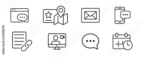 Communication and technology line icon set. chat, email, web, mobile icons collection