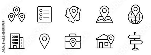 Navigation and location outline icon set: maps, gps symbols in linear style