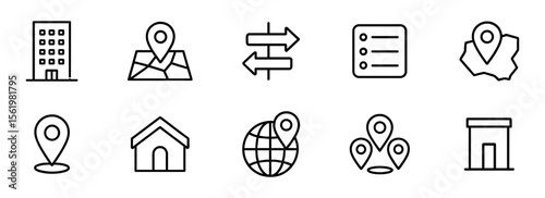 Navigation and location outline icon set. vector maps, direction symbols collection