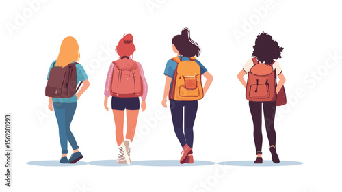 Young Woman Walking with Backpack, Back View - Professional Image for Travel and Adventure Concepts