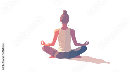 Serene Woman Meditating Amidst Nature - Yoga Practice Vector Illustration