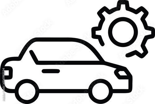 Automotive repair service icon, car and gear wheel outline illustration
