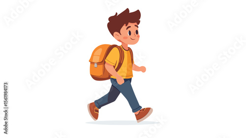 Young Primary School Student in Uniform Walking Movement