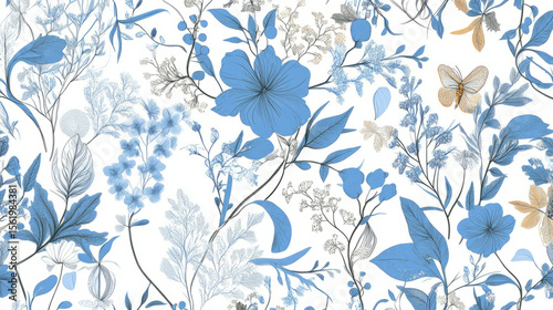 Blue floral pattern with butterfly