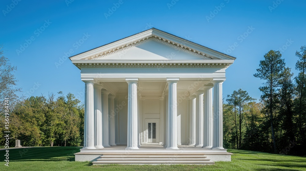 Obraz premium Neoclassical Temple: Majestic White Structure in a Serene Landscape