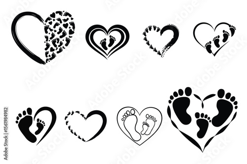 Footprints Heart Love Silhouettes