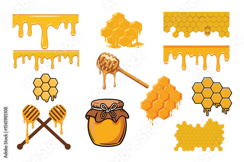 Honey Drip Honeycomb Vector Set