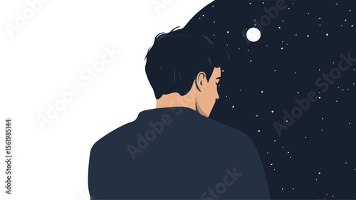 Night Portrait of a Dejected Person in Sadness