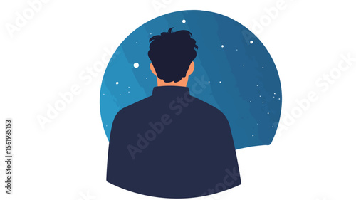 Moody Night Portrait of Unhappy Person, Depressed Young Man Feeling Sad in Darkness