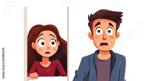 Scared People Looking Out for Suspicious Characters Hiding