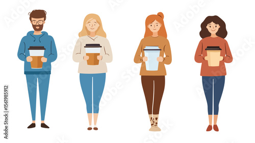 Diverse Group Carrying Takeaway Coffee Cups - Professional Business Meeting Concept