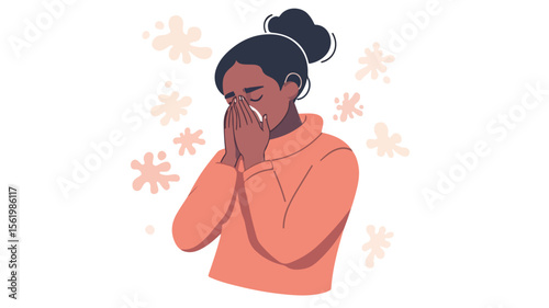 Sick Person Sneezing and Covering Face with Elbow