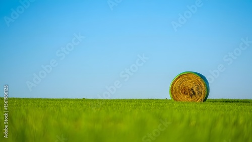Single Hay Bale in a Foggy Green Field 
