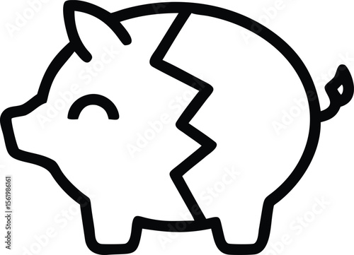 Broken piggy bank outline icon, savings concept, financial risk management, and bankruptcy