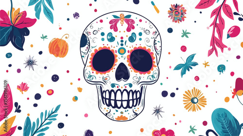 Doodle Style Scary Skull Head Skeleton Face Illustration