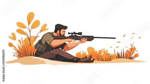 Professional Sniper Shooter Lying in Stance with Rifle Gun for Adobe Stock Photos