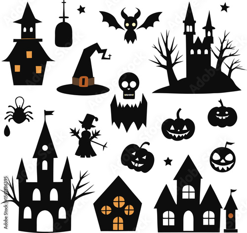 Set Halloween Elements Vector Illustration with Various Kinds 