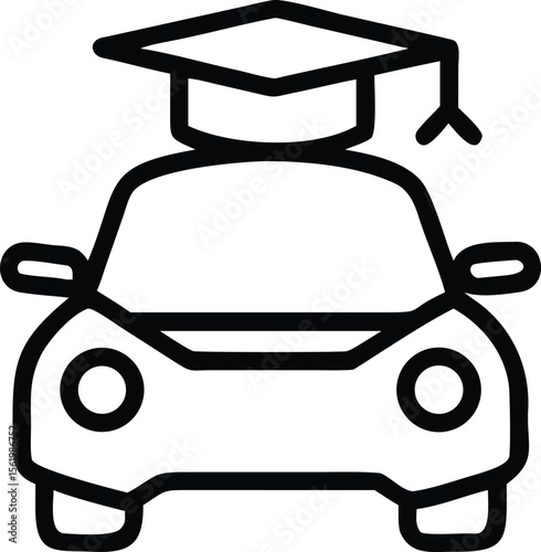 Car outline icon with graduation cap symbolizing academic achievement and success