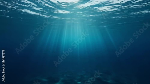 Sunlight Streaming Through Blue Ocean Depths Creating Dramatic Light And Shadow Underwater