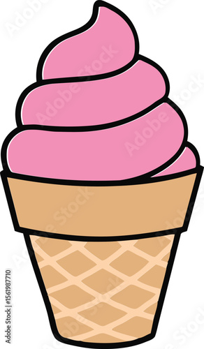 Sweet Treat Pink Soft Serve Ice Cream Cone - Perfect for Desserts, Summer, Snack Shops, and Kids' Designs