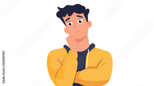 Confident and Curious Person Contemplating Doubts - EPS File