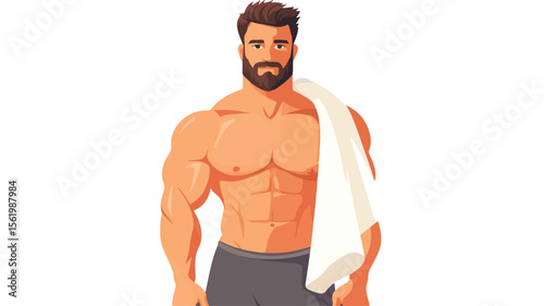 Exhausted Strong Man in Training with Towel on Shoulder