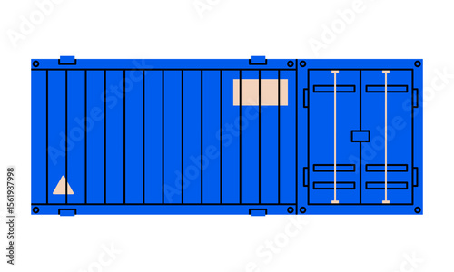 Hand drawn cute illustration of sea ​​container. Flat vector ship cargo doodle. Parcel international shipping icon. Shopping logistics. Delivery service sticker. Export or import. Isolated.