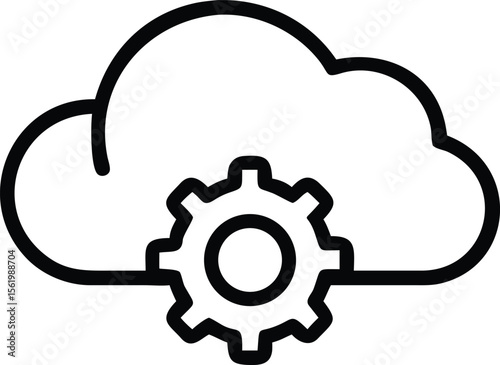 Cloud server with gear icon in simple outline style vector