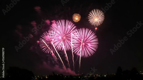 Vibrant Fireworks Display Bursting Against A Dark Night Sky With Colorful Explosions