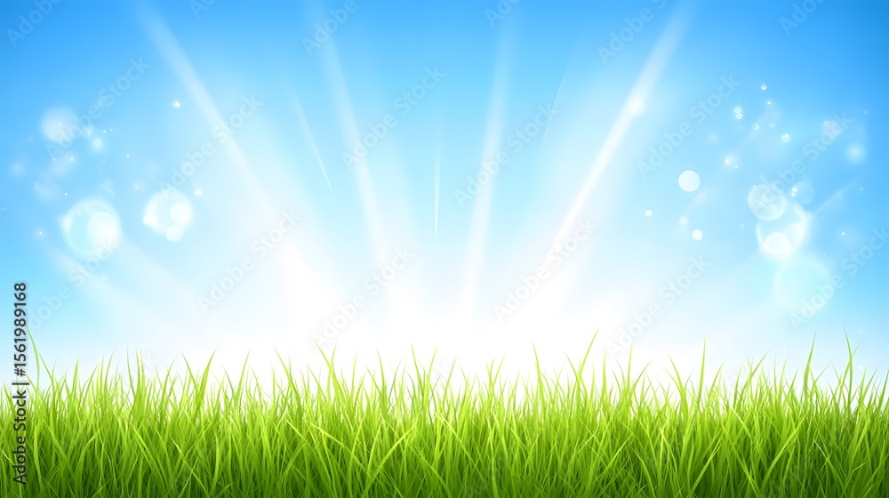 Vibrant Green Grass Meadow under Sunny Sky Background Vibrant Green Grass Meadow under Sunny Sky Background