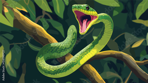 Aggressive Western Green Mamba Ready for Attack in Venomous Posture