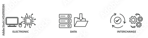 EDI - electronic data interchange banner vector illustration concept with icon of electronic, data and interchange