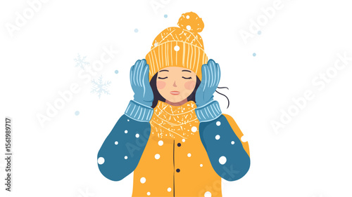 Freezing Woman Shivering in Cold Weather Conceptual Image for Winter Themes
