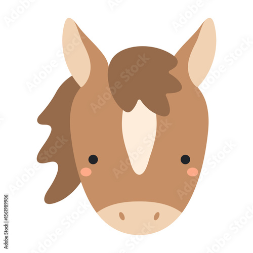 2026 Chinese zodiac sign, cute cartoon horse face isolated. Flat vector illustration. Kawaii animal character. Lunar New Year, Seollal, Tet holiday card, banner, poster, decor, design element