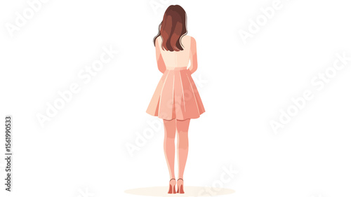 Confident Woman Standing with Hands Behind Back - View from Behind