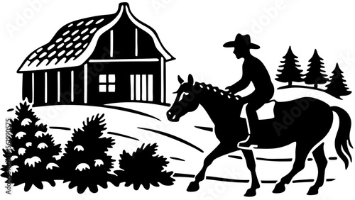 Dog Running Across the Farmyard with Cows
