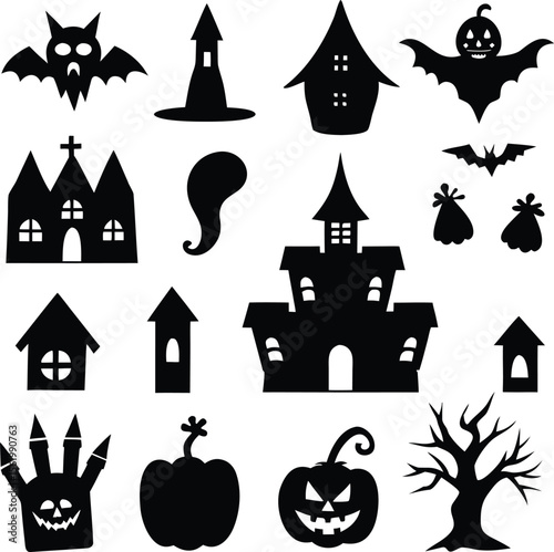 Set Halloween Elements Vector Illustration with Various Kinds 