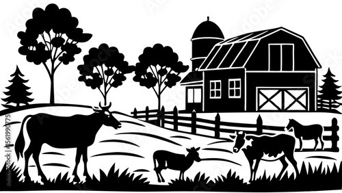 Chicken Pecking in the Farmyard at Sunrise
