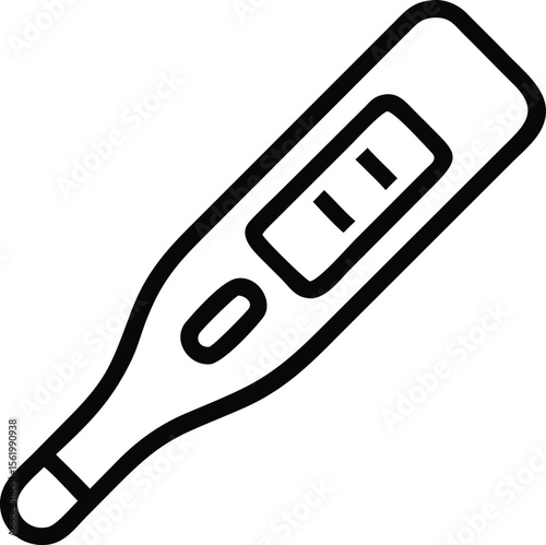 Digital Thermometer Icon Outline, Simple Black and White Line Art