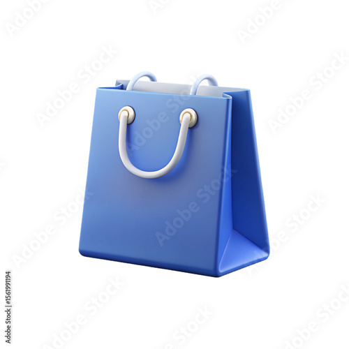 Blue paper shopping bag with handles for retail and gift packaging