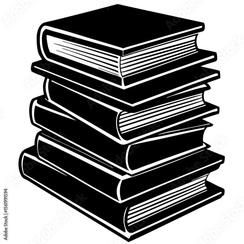 Stacked old books silhouette vector—designed for classic book lovers, teacher tools, and literary designs.