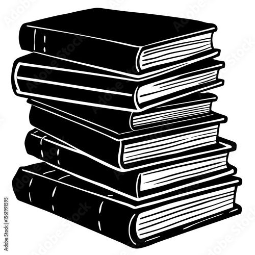Classic vintage book stack silhouette—ideal for antique bookshop designs, World Book Day prints, or retro-themed educational visuals.