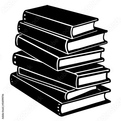 Retro book pile silhouette for vintage readers—use in logos, bookmarks, or World Book Day crafts.