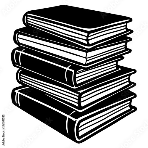 Minimalist stack of old books silhouette—perfect for bookmarks, book lover merch, or vintage classroom visuals.


