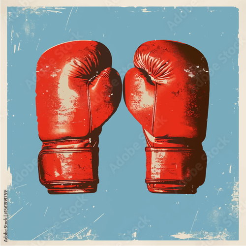 red boxing gloves. Vector illustration depicting a pair of boxing gloves, made in a realistic style. The gloves are located next to each other, their volume and texture are emphasized. Ideal for use i
